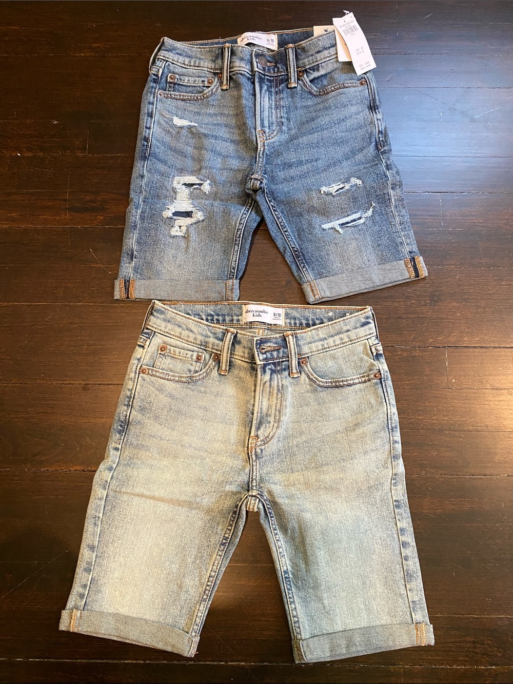 Sold as a duo abercrombie kids Light Blue Denim Shorts with Faded Wash size 9/10